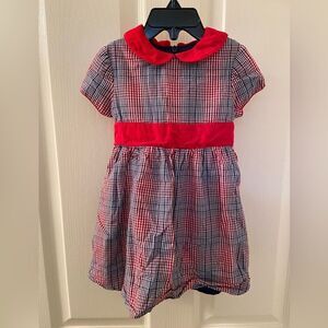 Busy Bees Plaid Collared Dress Red and Blue Baby Girls Size 12 Months